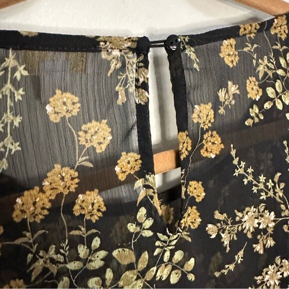 Charming Charlie Ditsy Dark Floral Flutter Sleeve Dress Black Tan Women Large - Picture 6 of 8